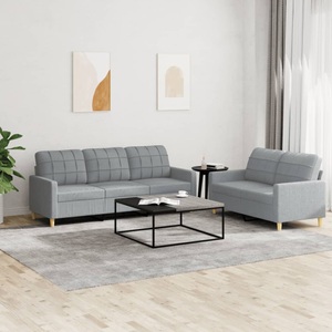 vidaXL, vidaXL 2-tlg. Sofagarnitur mit Kissen Hellgrau Stoff