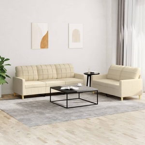 vidaXL, vidaXL 2-tlg. Sofagarnitur mit Kissen Creme Stoff