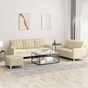 vidaXL, vidaXL 3-tlg. Sofagarnitur mit Kissen Creme Stoff