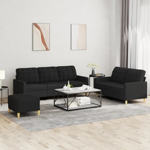 vidaXL, vidaXL 3-tlg. Sofagarnitur mit Kissen Schwarz Stoff