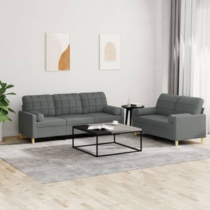 vidaXL, vidaXL 2-tlg. Sofagarnitur mit Kissen Dunkelgrau Stoff