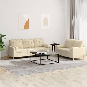 vidaXL, vidaXL 2-tlg. Sofagarnitur mit Kissen Creme Stoff