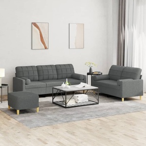 vidaXL, vidaXL 3-tlg. Sofagarnitur mit Kissen Dunkelgrau Stoff