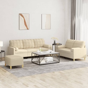 vidaXL, vidaXL 3-tlg. Sofagarnitur mit Kissen Creme Stoff