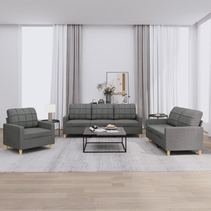 vidaXL, vidaXL 3-tlg. Sofagarnitur mit Kissen Dunkelgrau Stoff