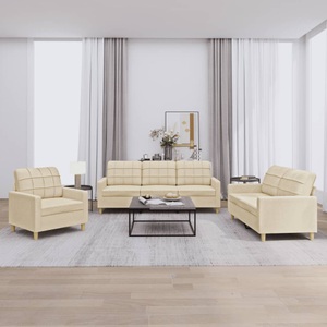 vidaXL, vidaXL 3-tlg. Sofagarnitur mit Kissen Creme Stoff