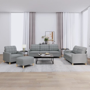 vidaXL, vidaXL 4-tlg. Sofagarnitur mit Kissen Hellgrau Stoff