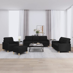 vidaXL, vidaXL 4-tlg. Sofagarnitur mit Kissen Schwarz Stoff