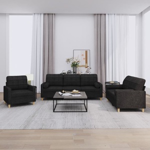 vidaXL, vidaXL 3-tlg. Sofagarnitur mit Kissen Schwarz Stoff