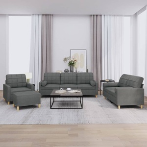 vidaXL, vidaXL 4-tlg. Sofagarnitur mit Kissen Dunkelgrau Stoff
