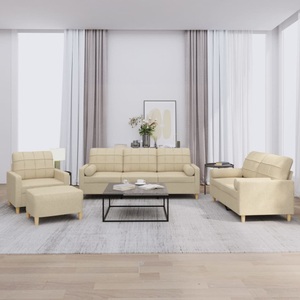 vidaXL, vidaXL 4-tlg. Sofagarnitur mit Kissen Creme Stoff