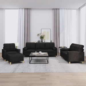 vidaXL, vidaXL 4-tlg. Sofagarnitur mit Kissen Schwarz Stoff