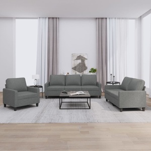 vidaXL, vidaXL 3-tlg. Sofagarnitur mit Kissen Dunkelgrau Stoff