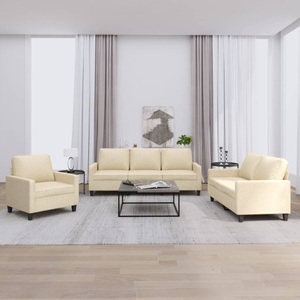 vidaXL, vidaXL 3-tlg. Sofagarnitur mit Kissen Creme Stoff