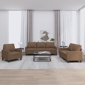 vidaXL, vidaXL 3-tlg. Sofagarnitur mit Kissen Braun Stoff