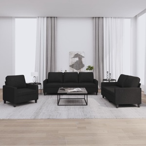 vidaXL, vidaXL 3-tlg. Sofagarnitur mit Kissen Schwarz Stoff
