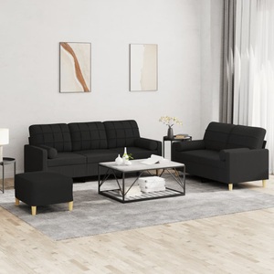vidaXL, vidaXL 3-tlg. Sofagarnitur mit Kissen Schwarz Stoff