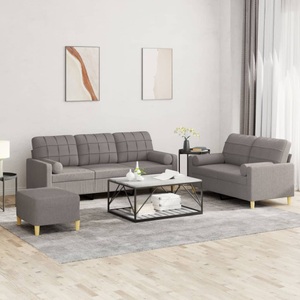 vidaXL, vidaXL 3-tlg. Sofagarnitur mit Kissen Taupe Stoff
