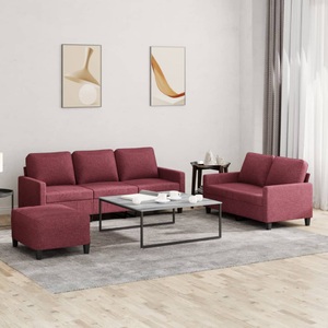 vidaXL, vidaXL 3-tlg. Sofagarnitur mit Kissen Weinrot Stoff