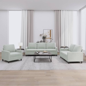 vidaXL, vidaXL 3-tlg. Sofagarnitur mit Kissen Hellgrau Samt, vidaXL 3-tlg. Sofagarnitur mit Kissen Hellgrau Samt