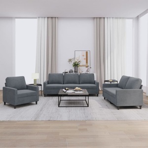 vidaXL, vidaXL 3-tlg. Sofagarnitur mit Kissen Dunkelgrau Samt, vidaXL 3-tlg. Sofagarnitur mit Kissen Dunkelgrau Samt