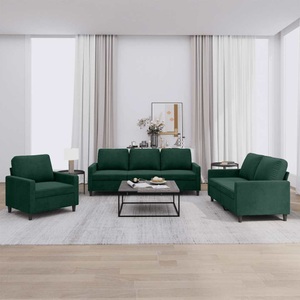 vidaXL, vidaXL 3-tlg. Sofagarnitur mit Kissen Dunkelgrün Samt, vidaXL 3-tlg. Sofagarnitur mit Kissen Dunkelgrün Samt