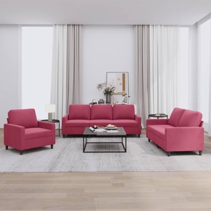 vidaXL, vidaXL 3-tlg. Sofagarnitur mit Kissen Weinrot Samt, vidaXL 3-tlg. Sofagarnitur mit Kissen Weinrot Samt