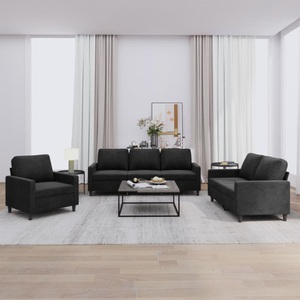 vidaXL, vidaXL 3-tlg. Sofagarnitur mit Kissen Schwarz Samt