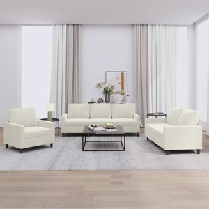 vidaXL, vidaXL 3-tlg. Sofagarnitur mit Kissen Creme Samt, vidaXL 3-tlg. Sofagarnitur mit Kissen Creme Samt
