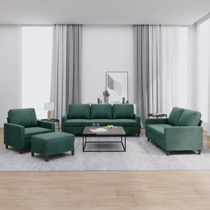 vidaXL, vidaXL 4-tlg. Sofagarnitur mit Kissen Dunkelgrün Samt, vidaXL 4-tlg. Sofagarnitur mit Kissen Dunkelgrün Samt
