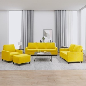 vidaXL, vidaXL 4-tlg. Sofagarnitur mit Kissen Gelb Samt, vidaXL 4-tlg. Sofagarnitur mit Kissen Gelb Samt