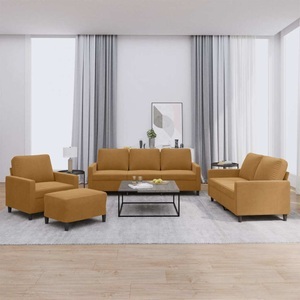 vidaXL, vidaXL 4-tlg. Sofagarnitur mit Kissen Braun Samt, vidaXL 4-tlg. Sofagarnitur mit Kissen Braun Samt