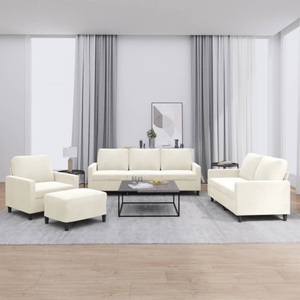 vidaXL, vidaXL 4-tlg. Sofagarnitur mit Kissen Creme Samt, vidaXL 4-tlg. Sofagarnitur mit Kissen Creme Samt
