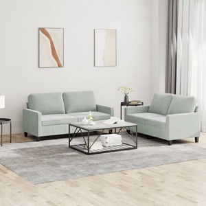 vidaXL, vidaXL 2-tlg. Sofagarnitur mit Kissen Hellgrau Samt