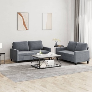 vidaXL, vidaXL 2-tlg. Sofagarnitur mit Kissen Dunkelgrau Samt, vidaXL 2-tlg. Sofagarnitur mit Kissen Dunkelgrau Samt