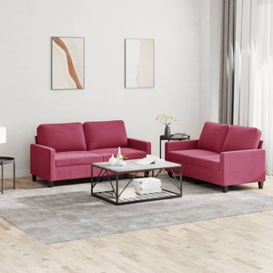 vidaXL, vidaXL 2-tlg. Sofagarnitur mit Kissen Weinrot Samt