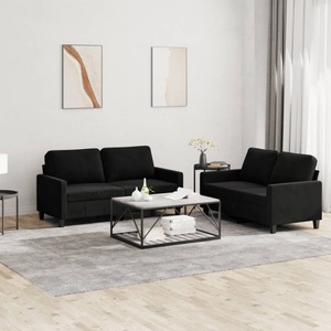 vidaXL, vidaXL 2-tlg. Sofagarnitur mit Kissen Schwarz Samt, vidaXL 2-tlg. Sofagarnitur mit Kissen Schwarz Samt
