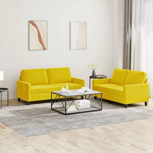 vidaXL, vidaXL 2-tlg. Sofagarnitur mit Kissen Gelb Samt, vidaXL 2-tlg. Sofagarnitur mit Kissen Gelb Samt