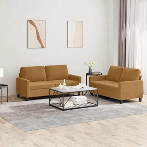 vidaXL, vidaXL 2-tlg. Sofagarnitur mit Kissen Braun Samt