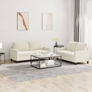 vidaXL, vidaXL 2-tlg. Sofagarnitur mit Kissen Creme Samt, vidaXL 2-tlg. Sofagarnitur mit Kissen Creme Samt