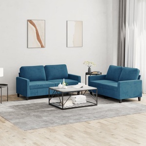 vidaXL, vidaXL 2-tlg. Sofagarnitur mit Kissen Blau Samt, vidaXL 2-tlg. Sofagarnitur mit Kissen Blau Samt