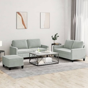 vidaXL, vidaXL 3-tlg. Sofagarnitur mit Kissen Hellgrau Samt, vidaXL 3-tlg. Sofagarnitur mit Kissen Hellgrau Samt