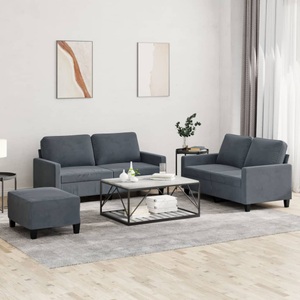 vidaXL, vidaXL 3-tlg. Sofagarnitur mit Kissen Dunkelgrau Samt, vidaXL 3-tlg. Sofagarnitur mit Kissen Dunkelgrau Samt