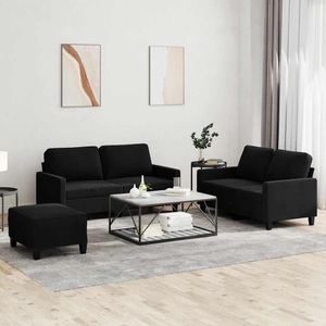 vidaXL, vidaXL 3-tlg. Sofagarnitur mit Kissen Schwarz Samt, vidaXL 3-tlg. Sofagarnitur mit Kissen Schwarz Samt