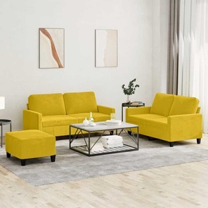 vidaXL, vidaXL 3-tlg. Sofagarnitur mit Kissen Gelb Samt, vidaXL 3-tlg. Sofagarnitur mit Kissen Gelb Samt