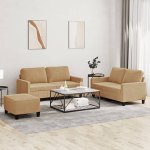 vidaXL, vidaXL 3-tlg. Sofagarnitur mit Kissen Braun Samt, vidaXL 3-tlg. Sofagarnitur mit Kissen Braun Samt
