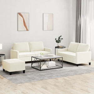 vidaXL, vidaXL 3-tlg. Sofagarnitur mit Kissen Creme Samt, vidaXL 3-tlg. Sofagarnitur mit Kissen Creme Samt