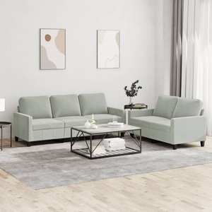 vidaXL, vidaXL 2-tlg. Sofagarnitur mit Kissen Hellgrau Samt, vidaXL 2-tlg. Sofagarnitur mit Kissen Hellgrau Samt
