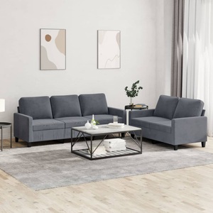vidaXL, vidaXL 2-tlg. Sofagarnitur mit Kissen Dunkelgrau Samt, vidaXL 2-tlg. Sofagarnitur mit Kissen Dunkelgrau Samt