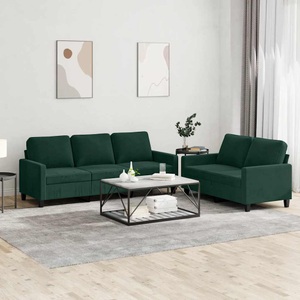 vidaXL, vidaXL 2-tlg. Sofagarnitur mit Kissen Dunkelgrün Samt